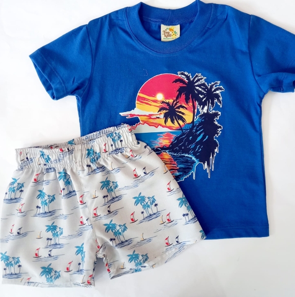 Conjunto Infantil Menino, Camiseta e Bermuda tactel