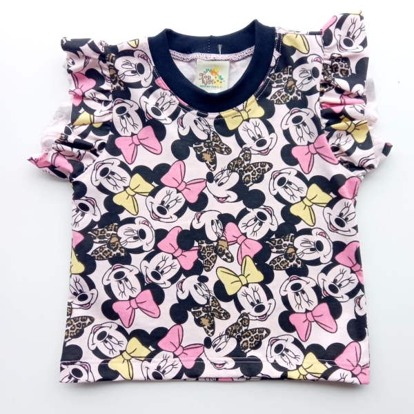 Camiseta Infantil Menina Estampada com Babados na manga